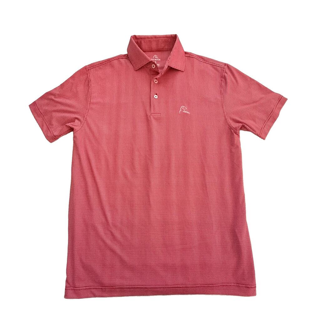 Rhoback Men's Red Houndstooth Polo Golf Performance Shirt S EUC